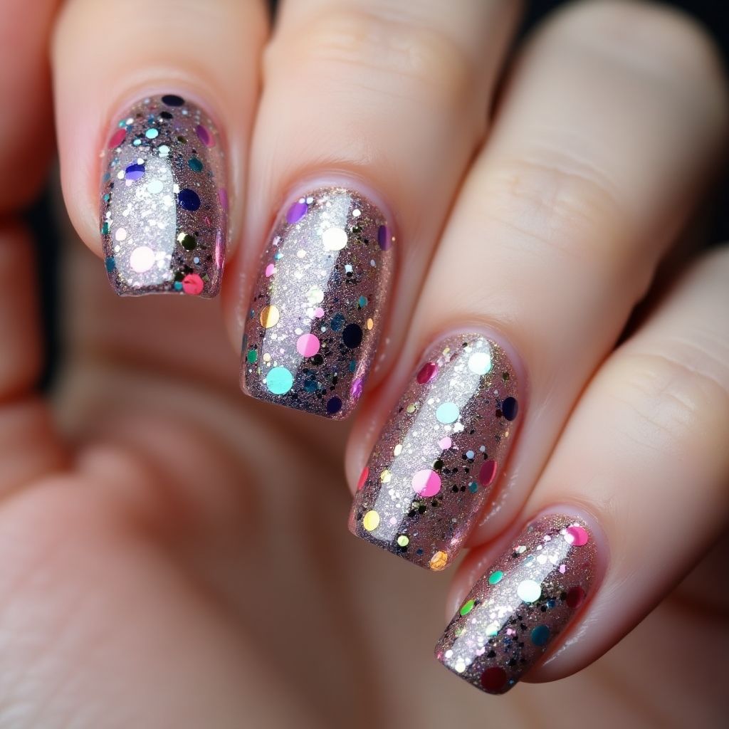 Round Glitter Flakes Nail Design