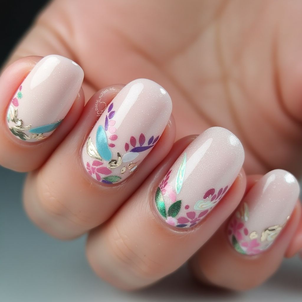 Almond Base Coat Nail Design