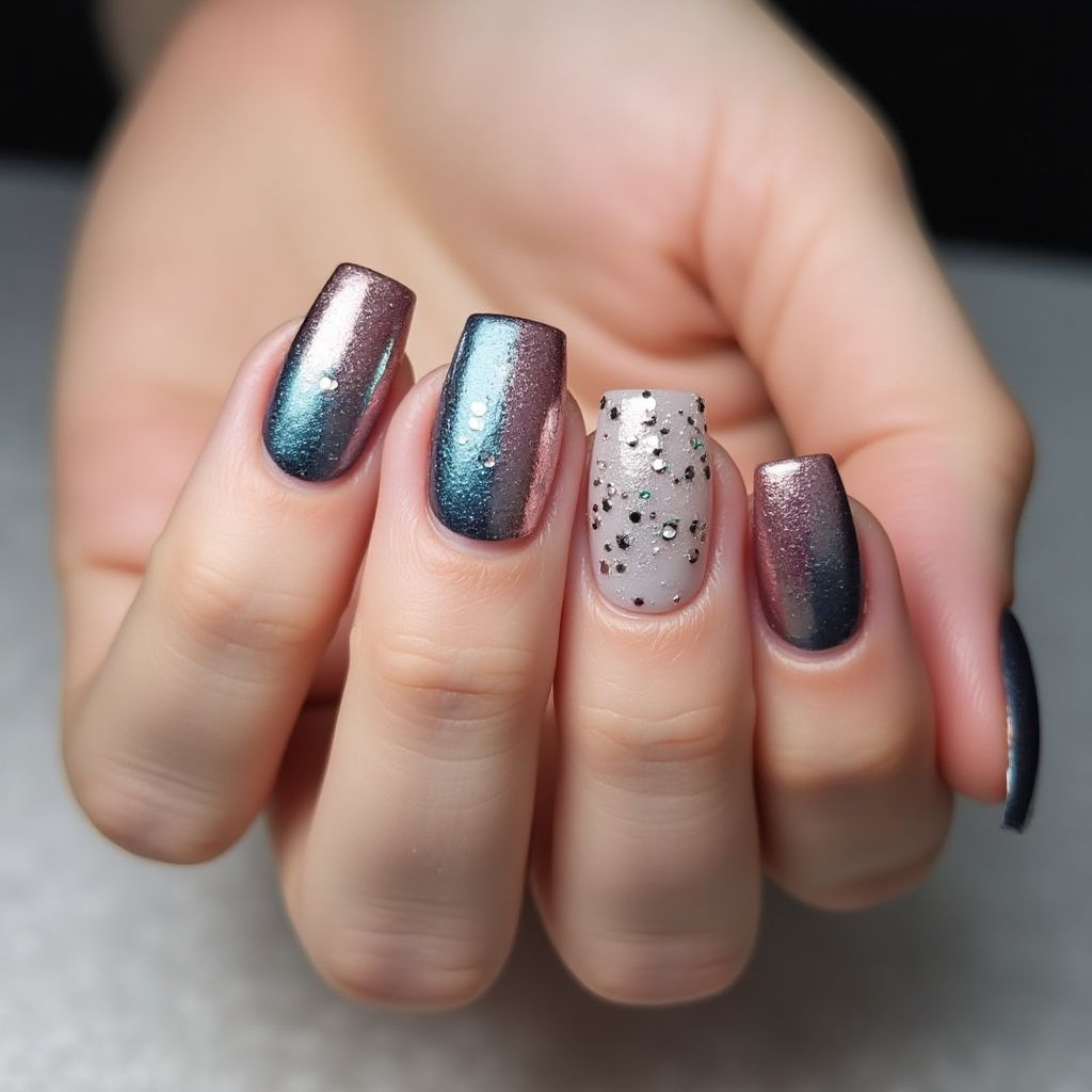 Holo Powder Square Nail Design