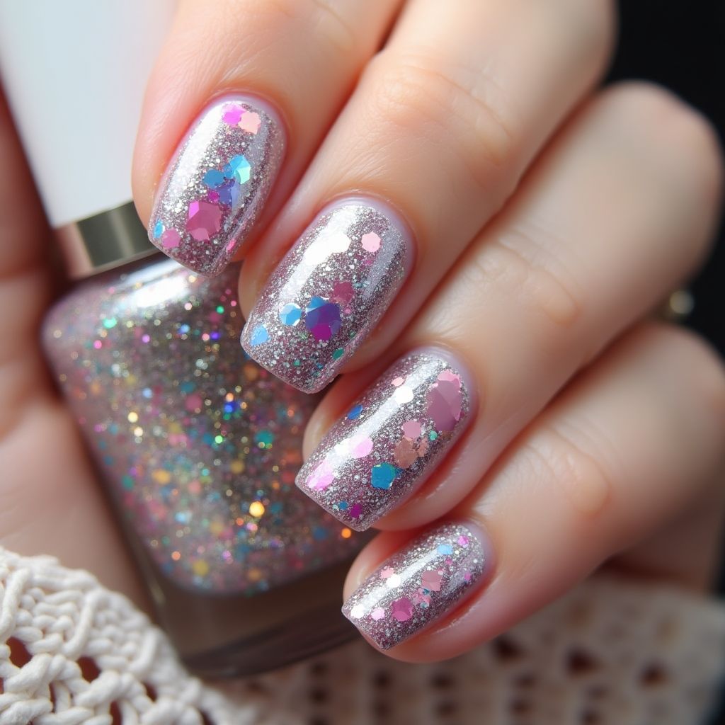 Round Glitter Powder Nail Design