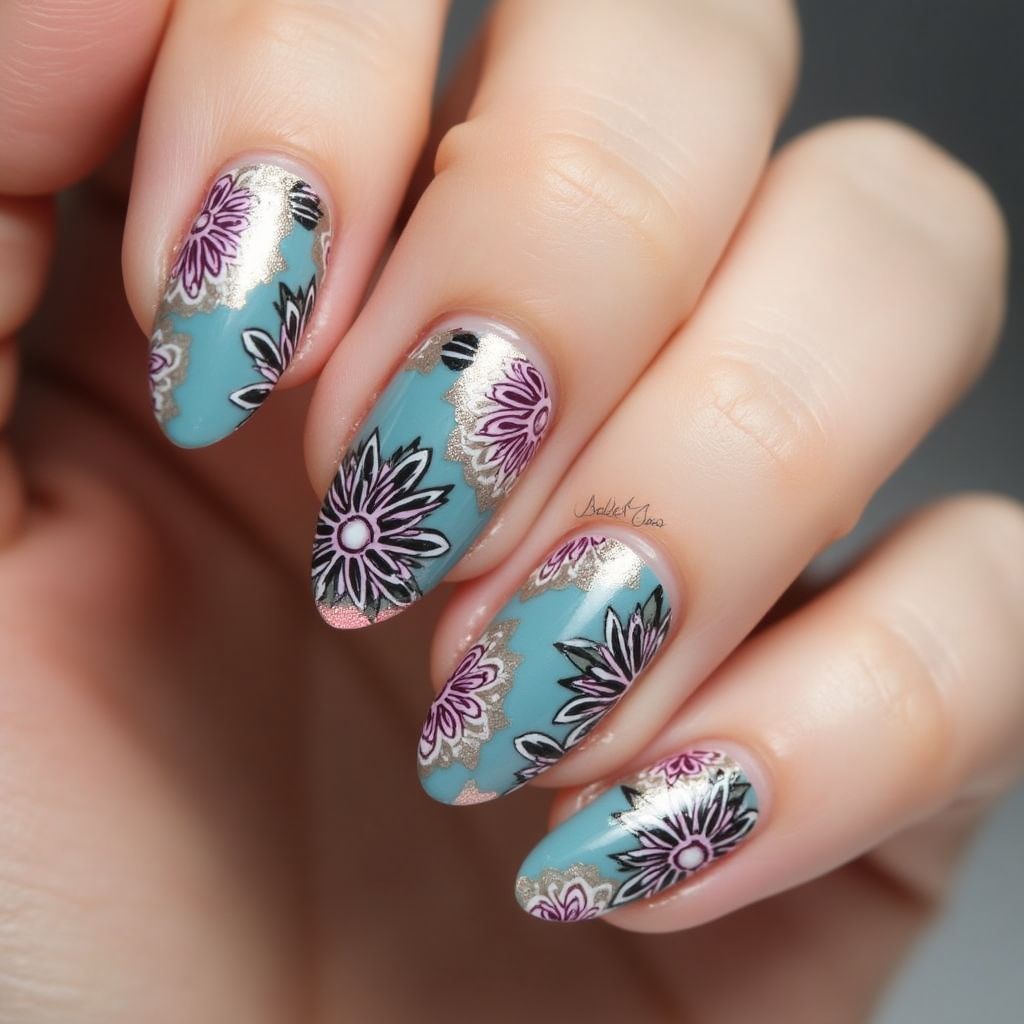 Almond Nail Decals Nail Design