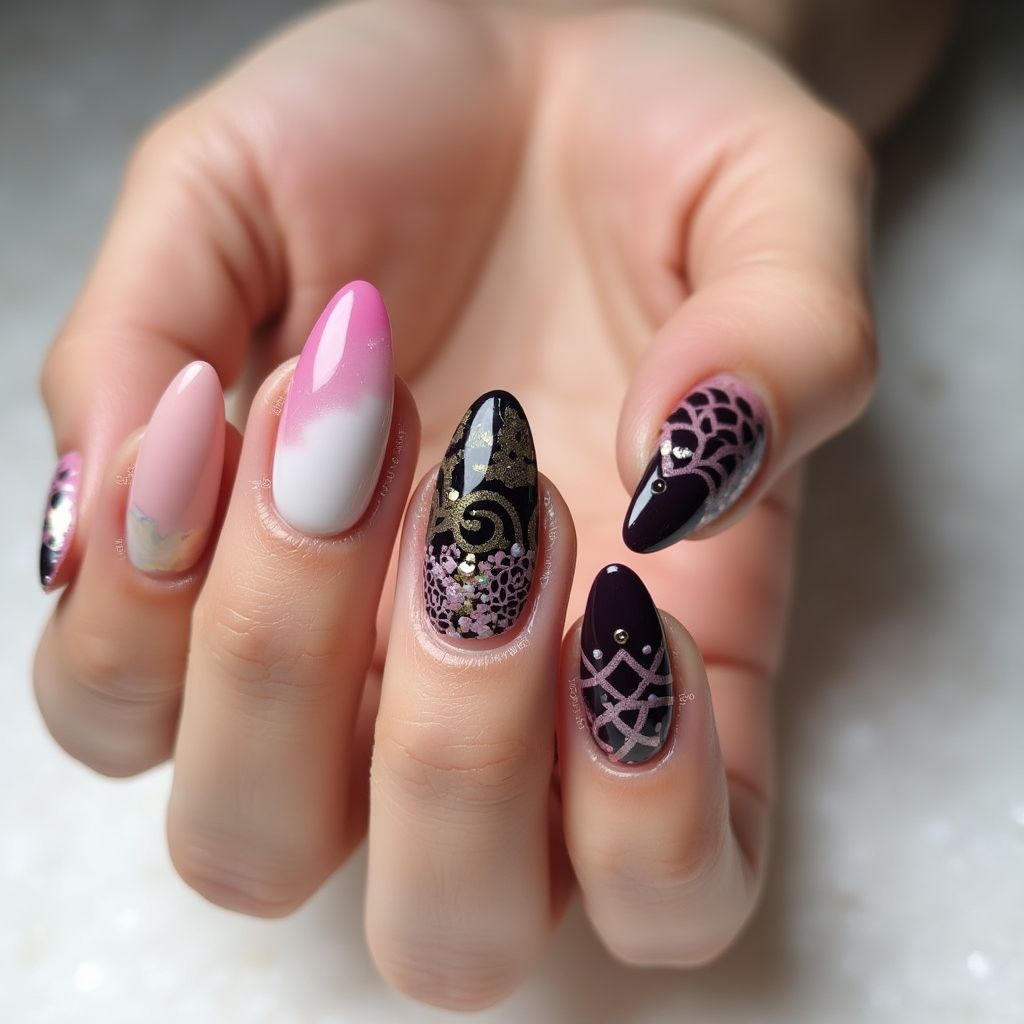 Almond Nail Glue Nail Design