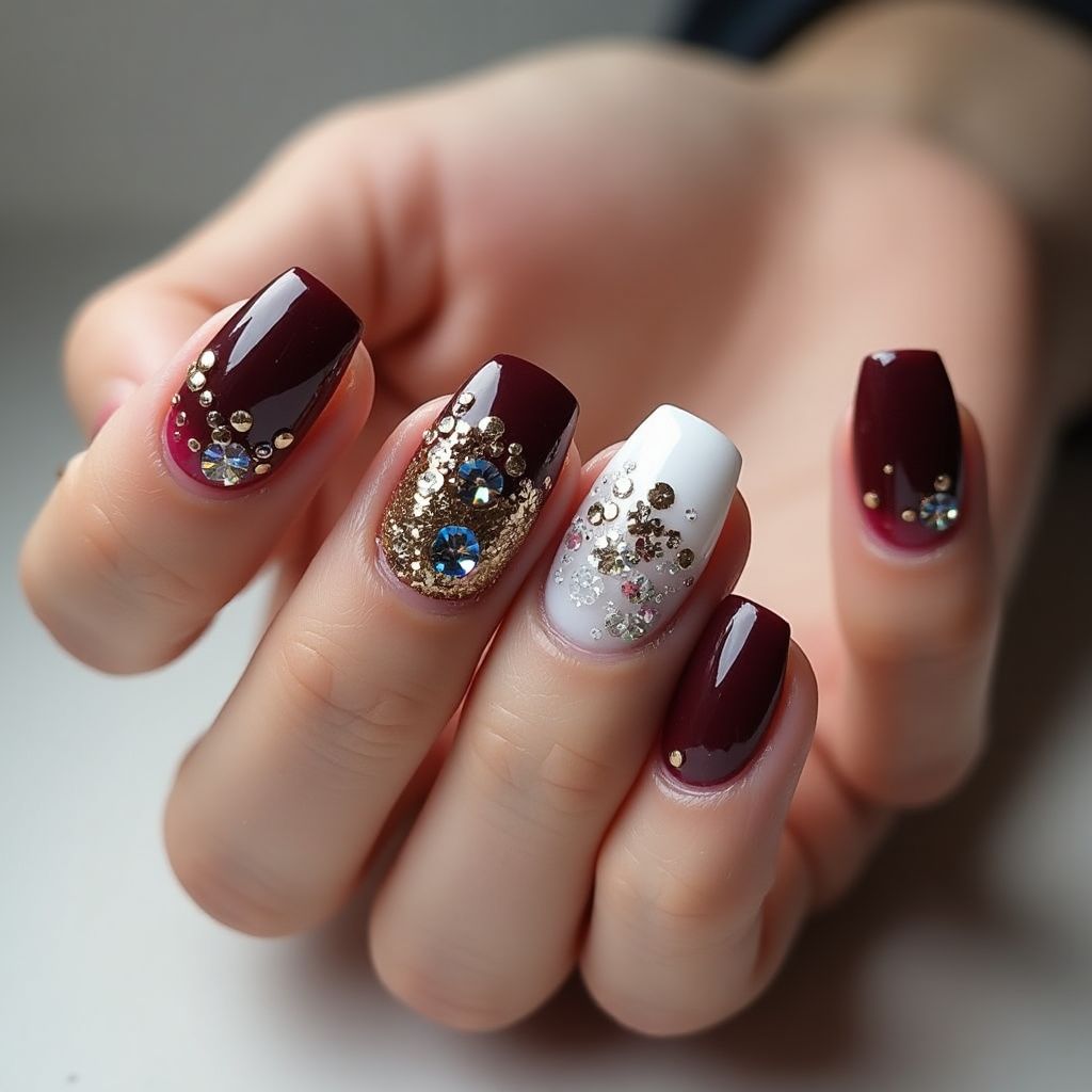 Coffin Sequins Nail Design