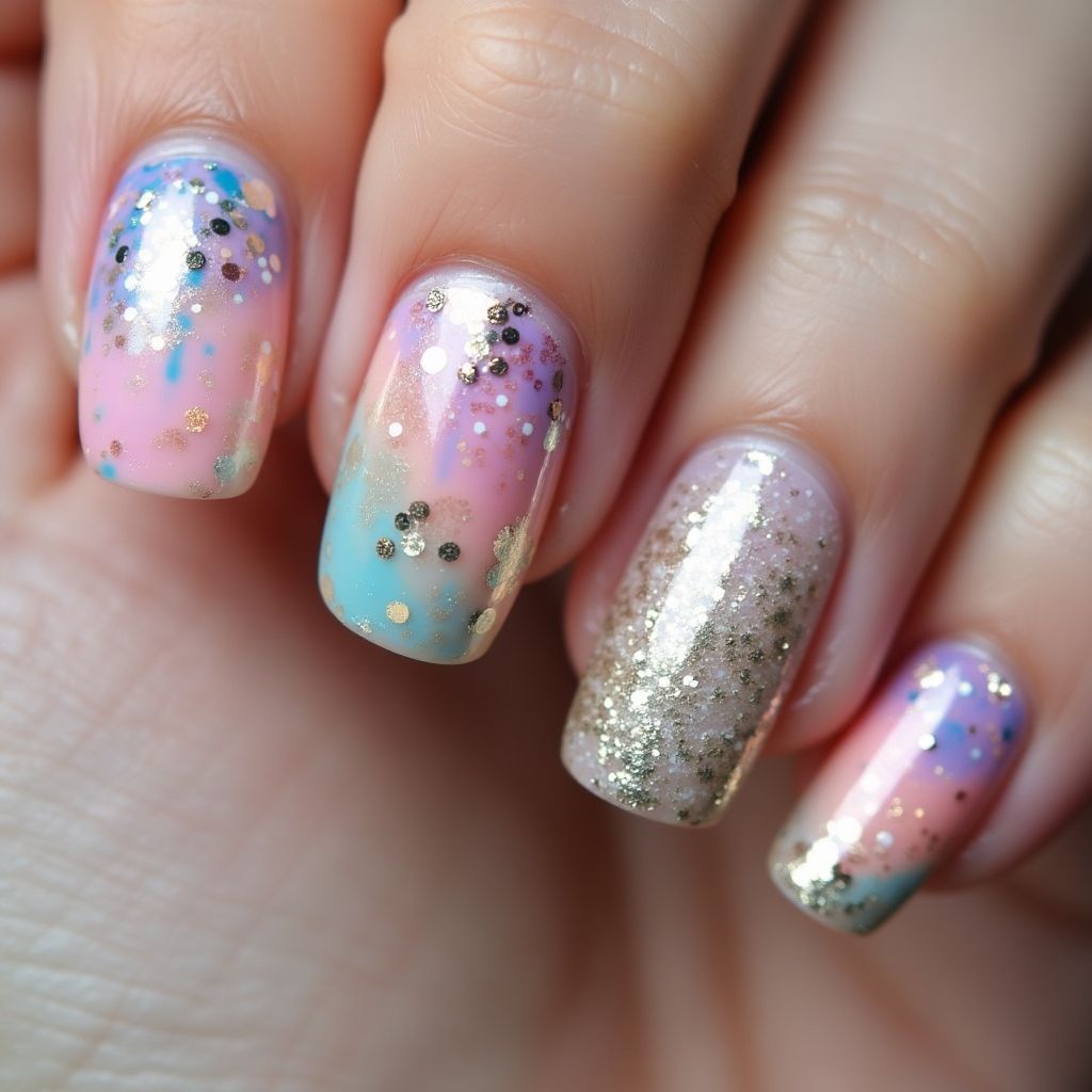 Round Glitter Flakes Nail Design