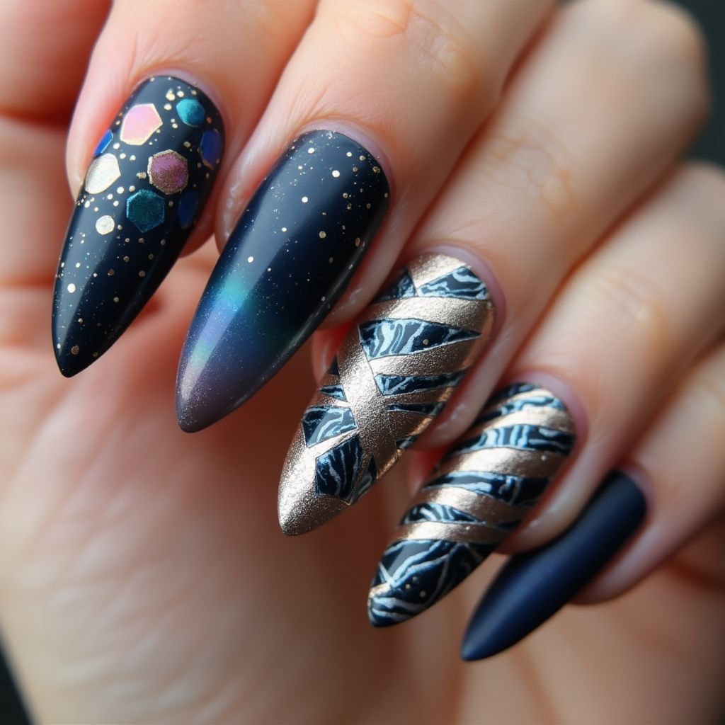 Magnetic Polish Stiletto Nail Design