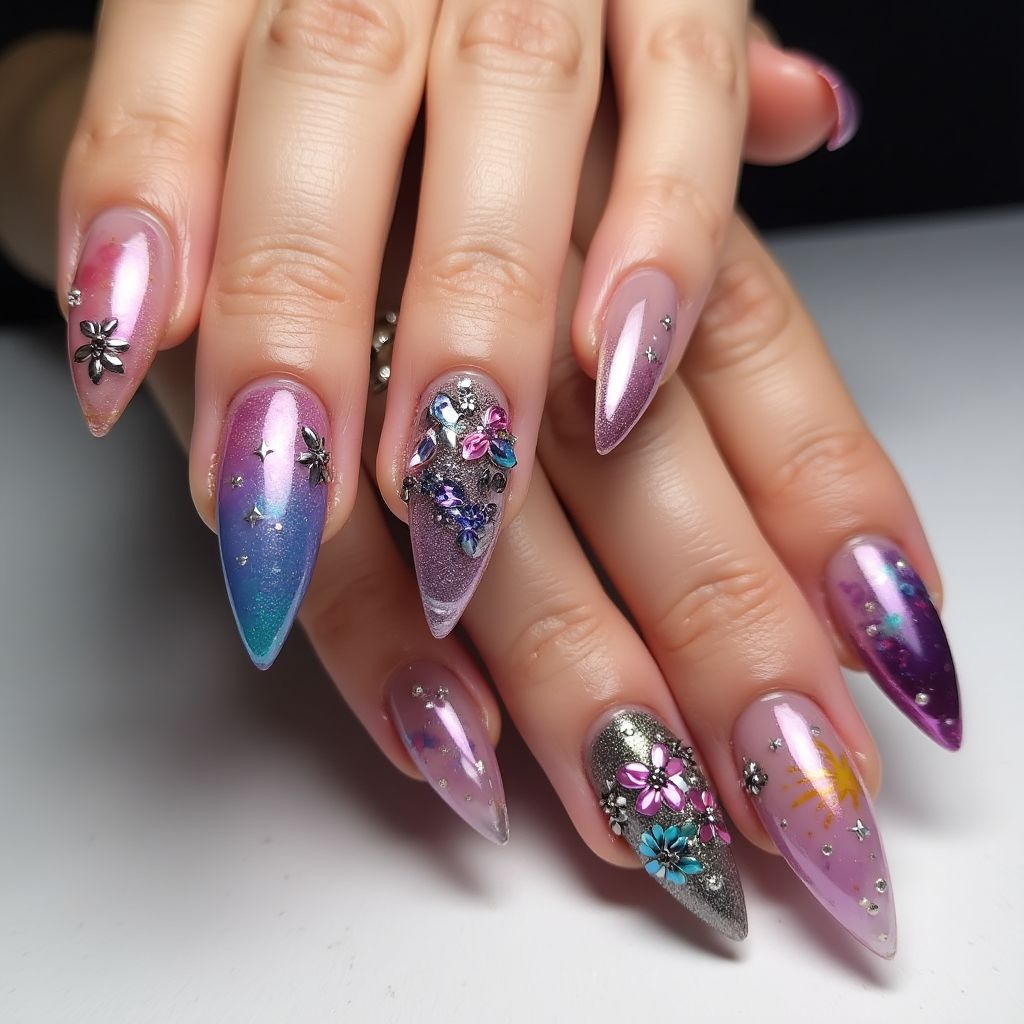 Stiletto Acrylic Colors Nail Design