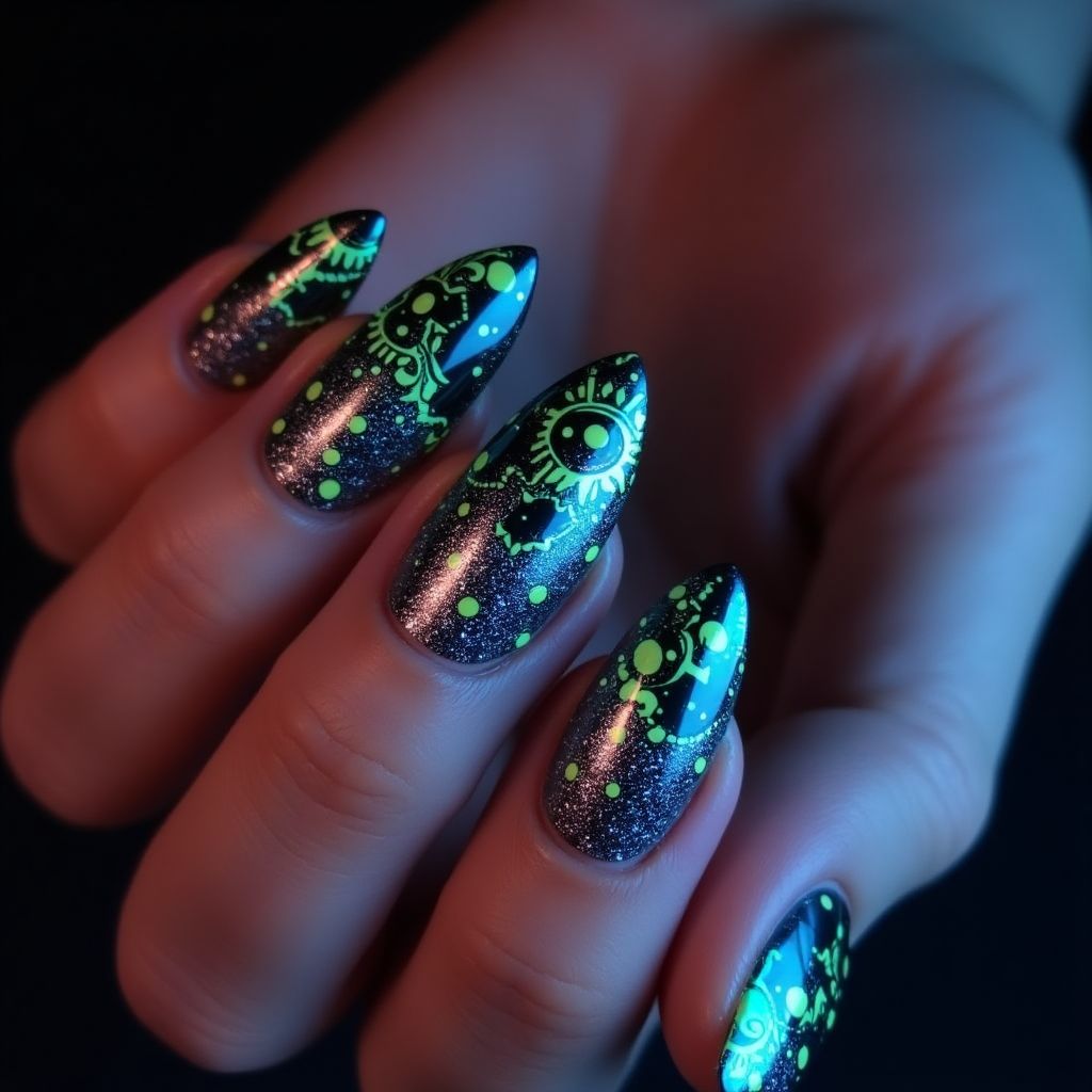 Stiletto Glow In The Dark Polish Nail Design