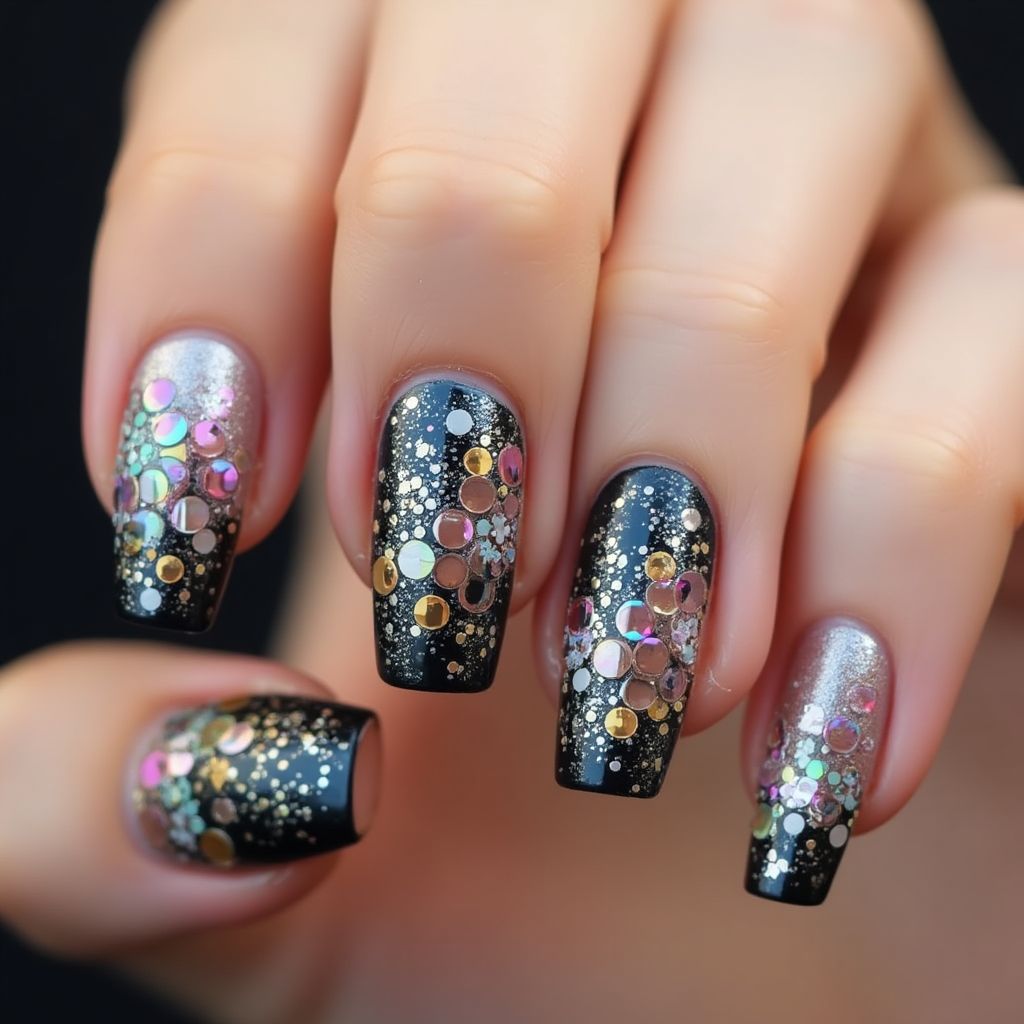 Square Sequins Nail Design