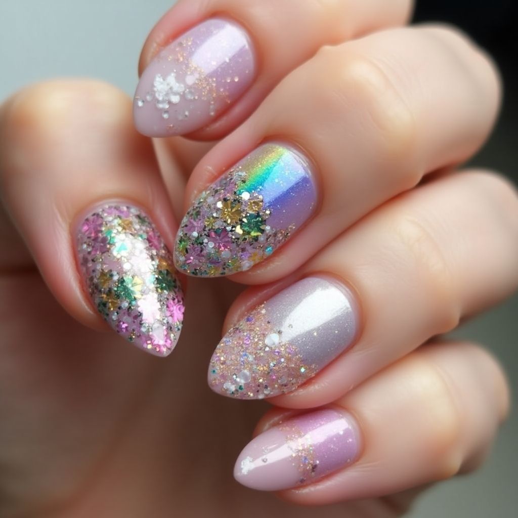 Sequins Almond Nail Design