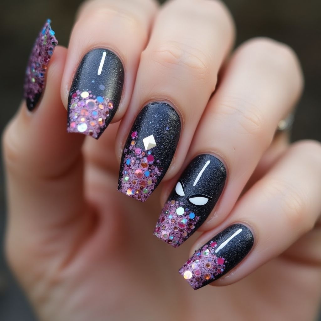 Caviar Beads Coffin Nail Design