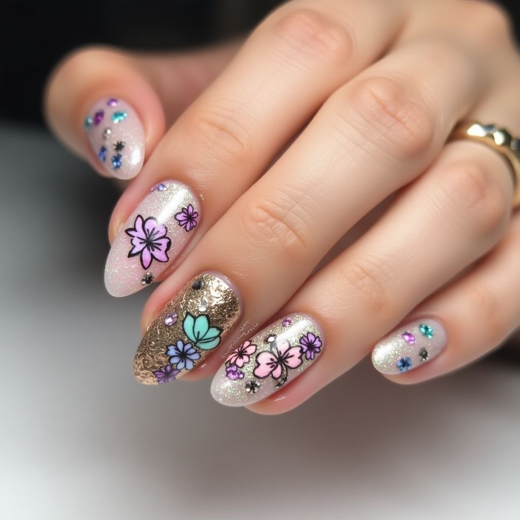 3d Nail Decor Almond Nail Design