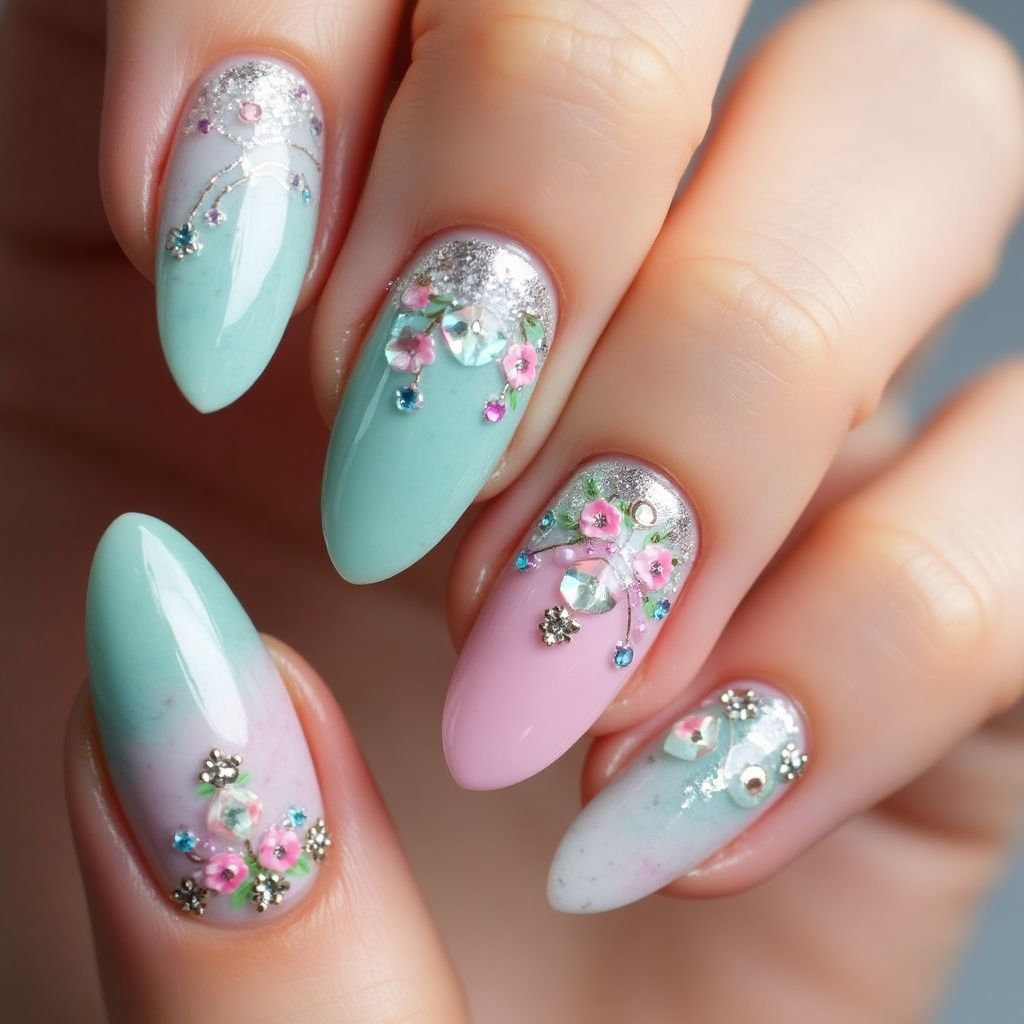 Almond Poly Gel Nail Design