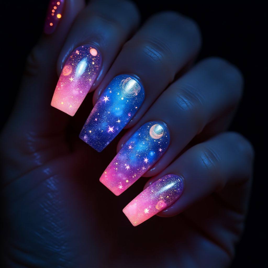 Coffin Glow In The Dark Polish Nail Design