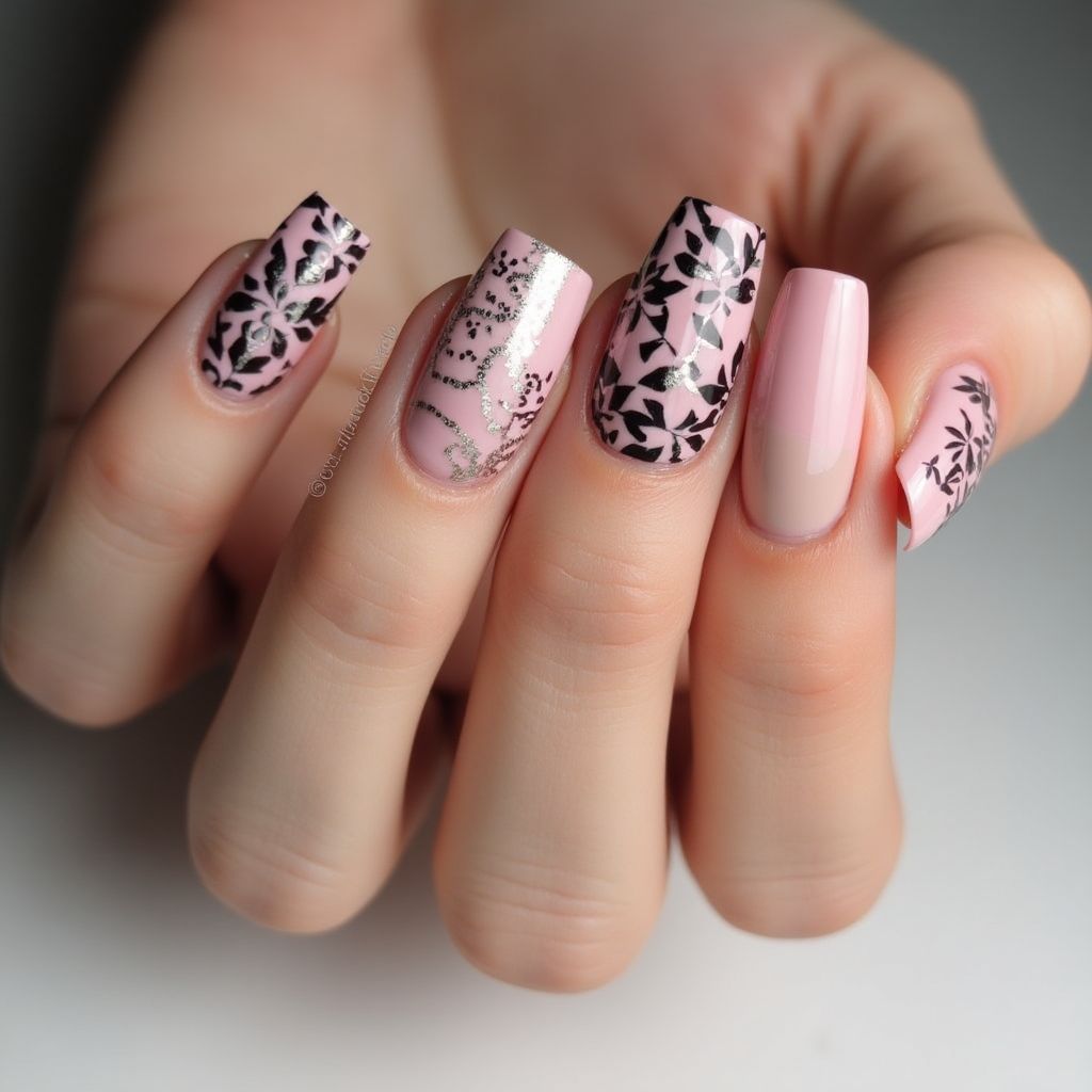 Square Acrylic powder Nail Design