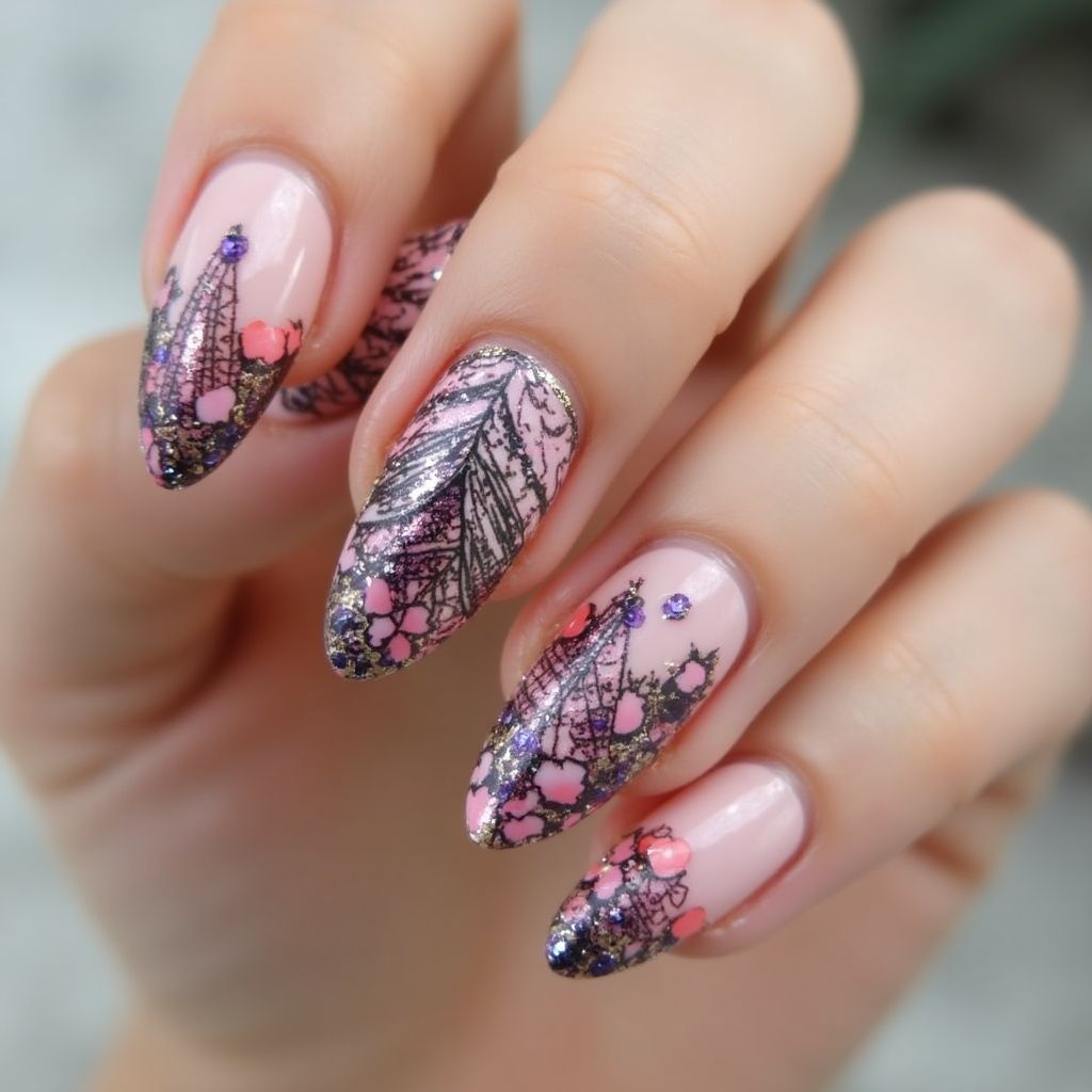 Almond Nail Decals Nail Design