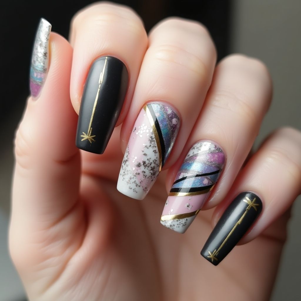 Coffin Striping Tape Nail Design