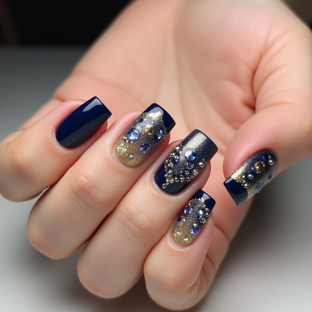 Rhinestones Square Nail Design