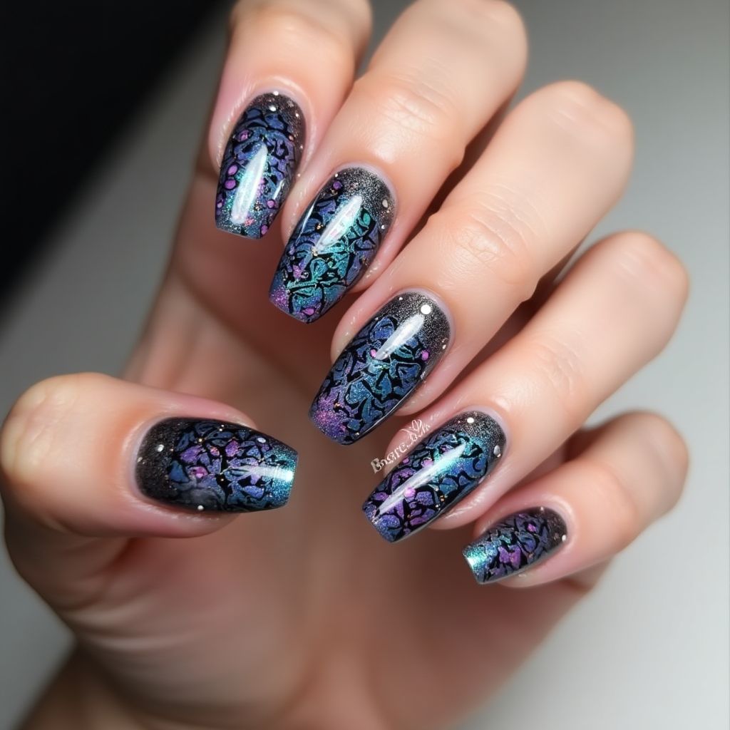 Holo Powder Coffin Nail Design