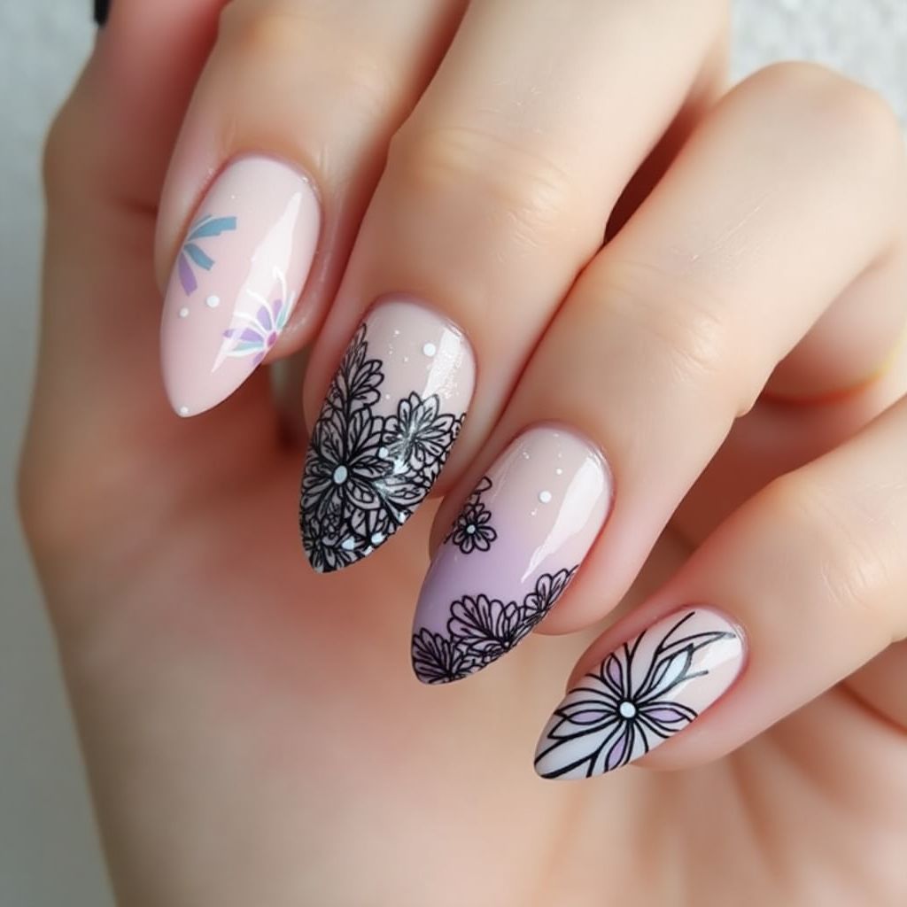 Almond Nail Vinyls Nail Design