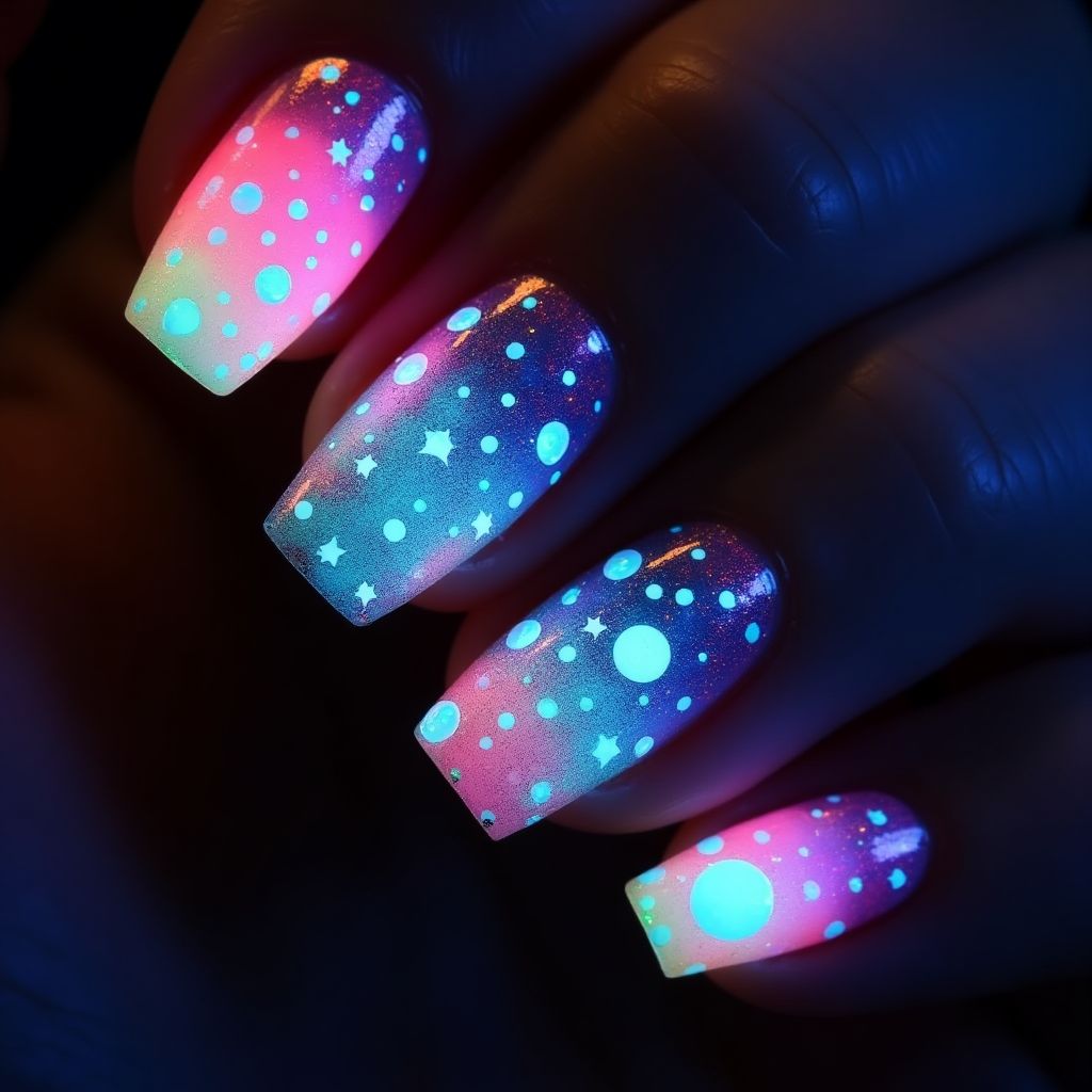 Round Glow In The Dark Polish Nail Design