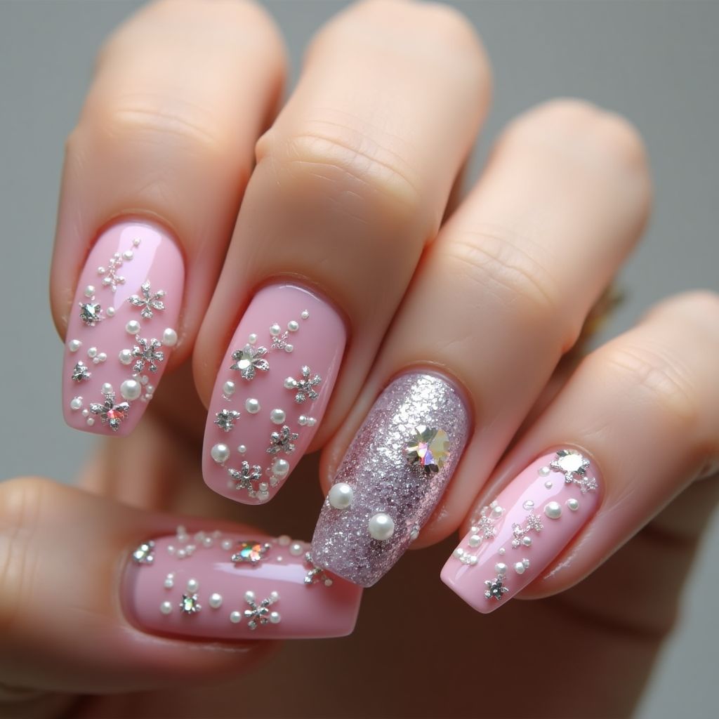 Round Rhinestones Nail Design