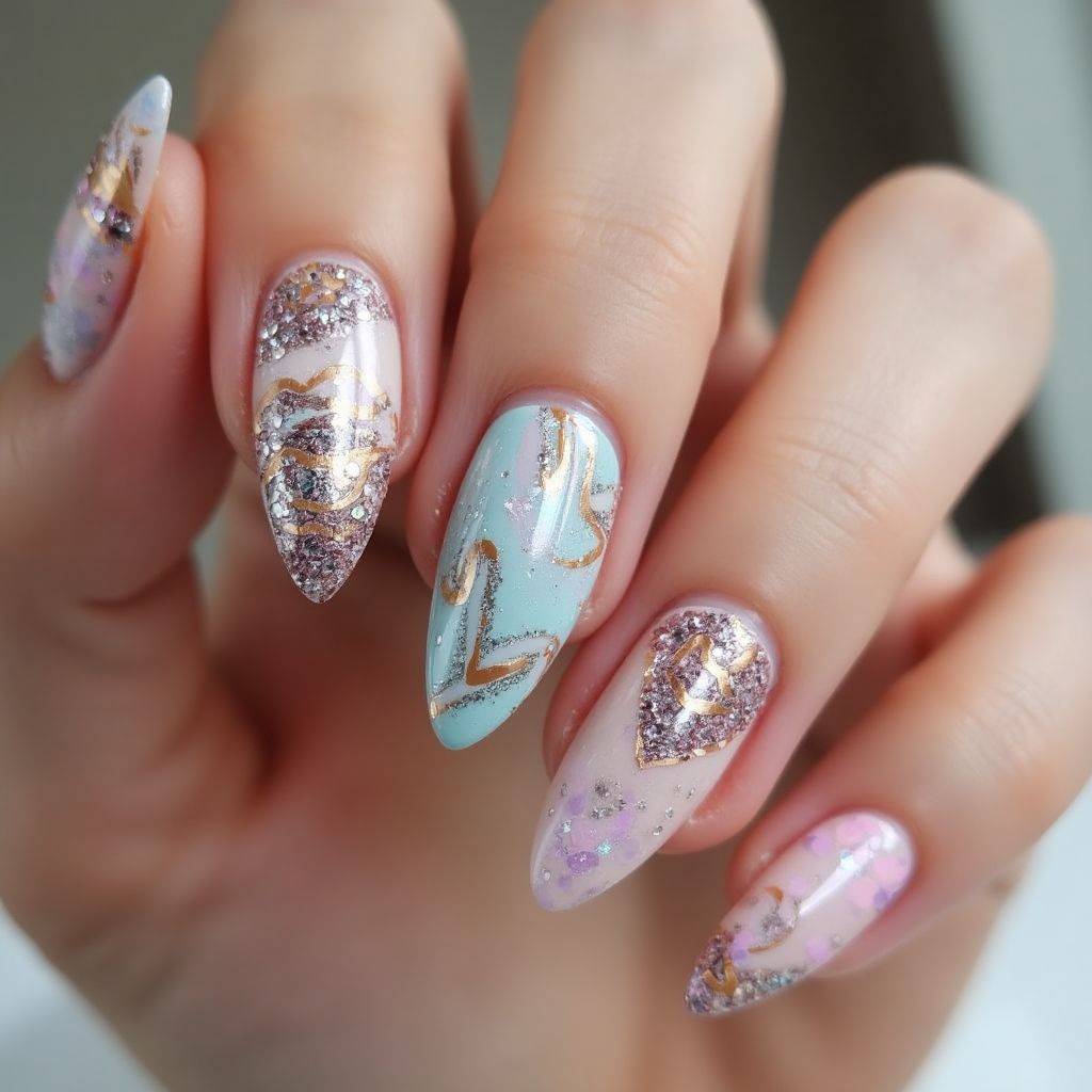 Top Coat Almond Nail Design