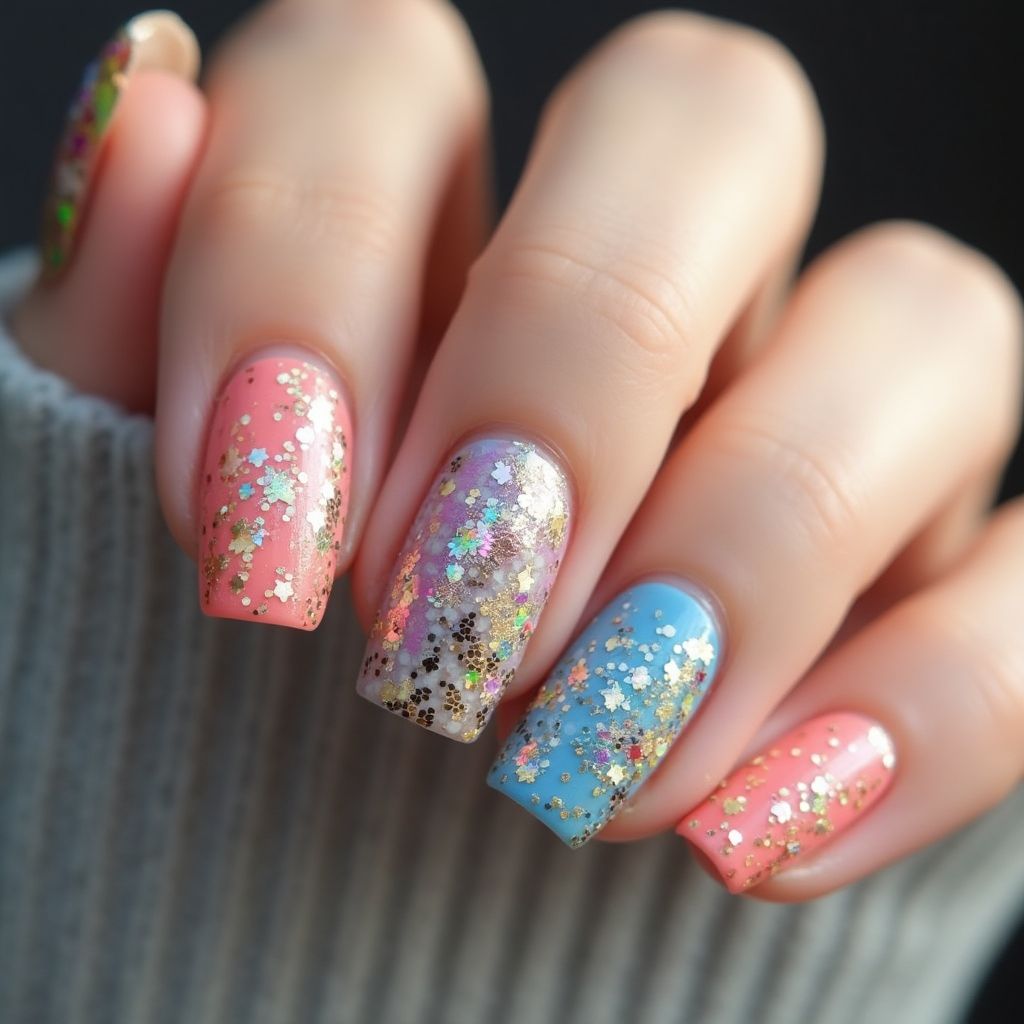 Square Glitter Powder Nail Design