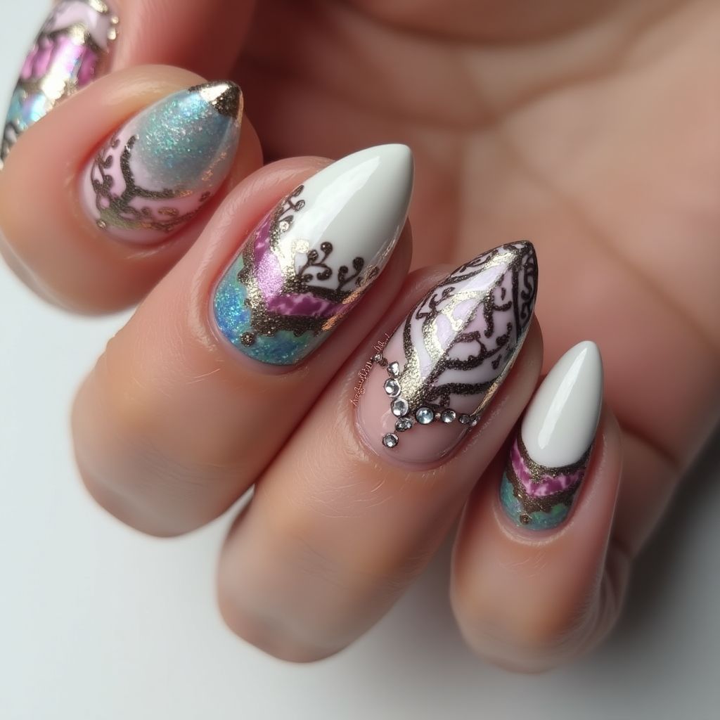 Stiletto Acrylic Colors Nail Design
