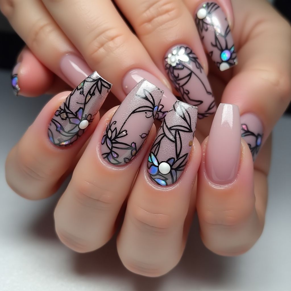 Coffin Acrylic Powder Nail Design