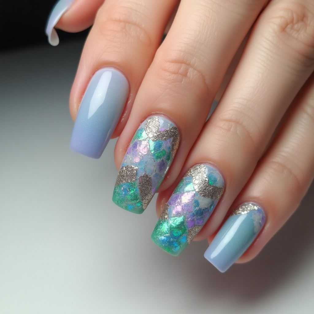 Mermaid Powder Square Nail Design