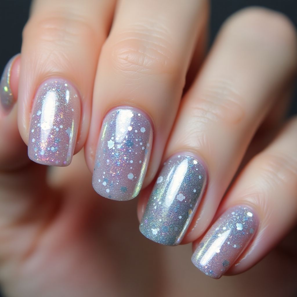 Holo Powder Round Nail Design