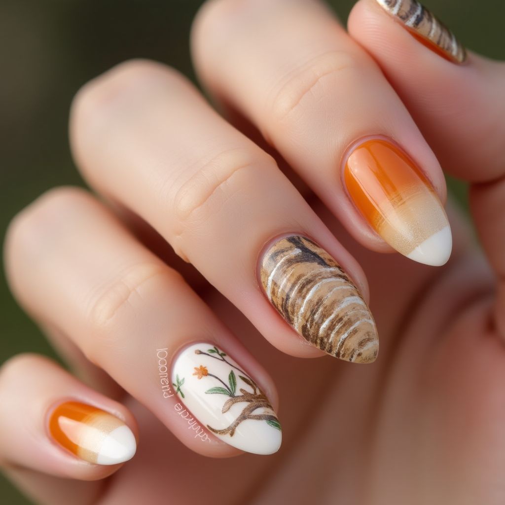 Almond Orangewood Sticks Nail Design
