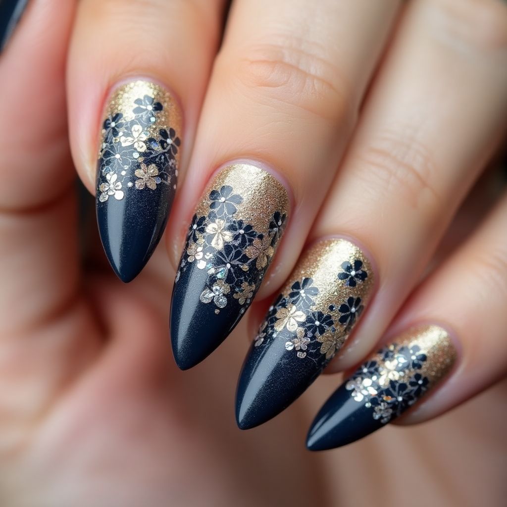 Stiletto Glitter flakes Nail Design