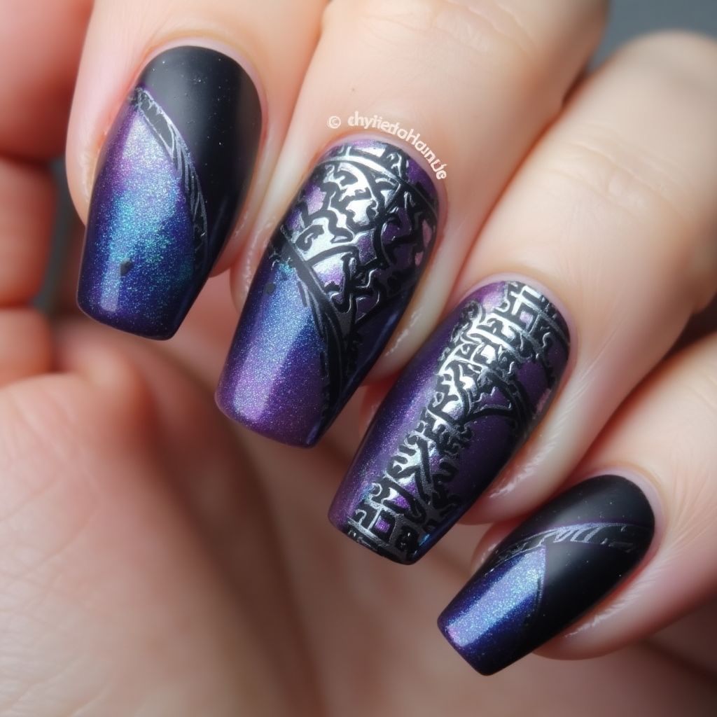 Magnetic Polish Coffin Nail Design