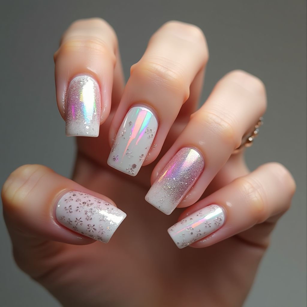 Square Holo Powder Nail Design
