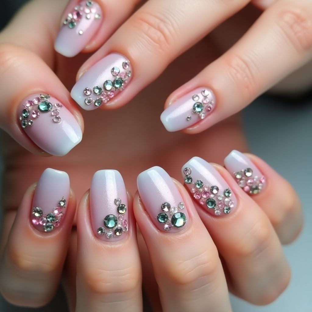 Round Rhinestones Nail Design