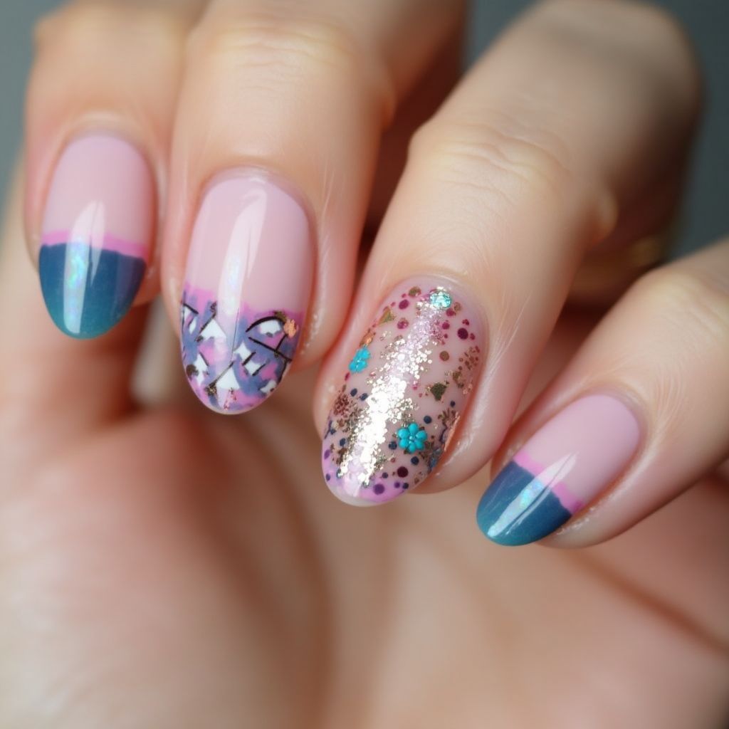 Almond Base Coat Nail Design