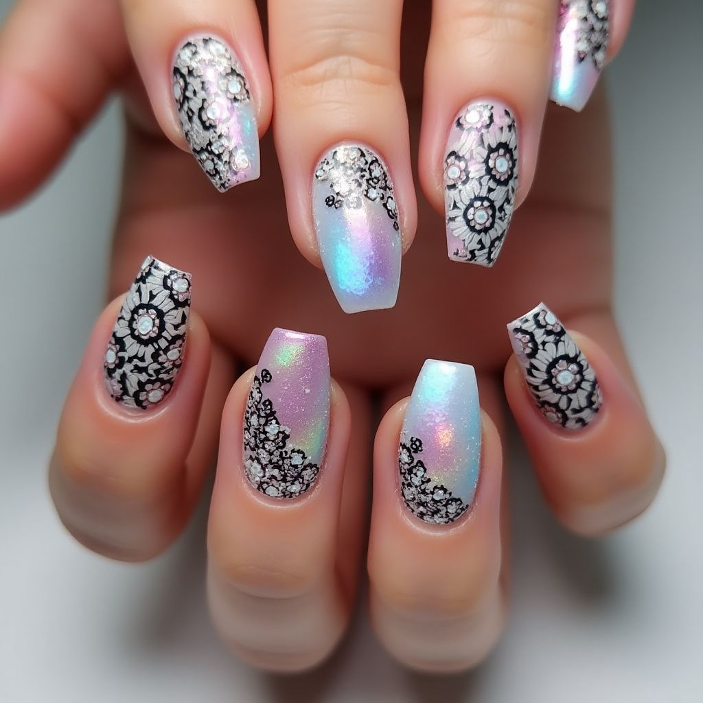 Coffin Sequins Nail Design