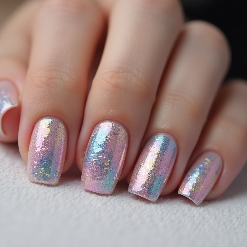 Square Holo Powder Nail Design