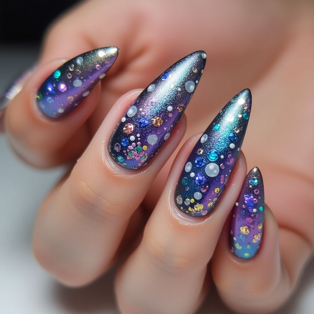 Stiletto Glitter Powder Nail Design