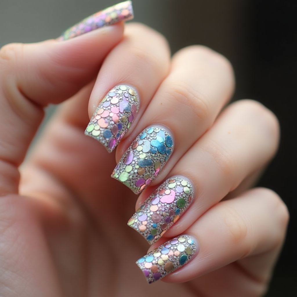 Sequins Square Nail Design