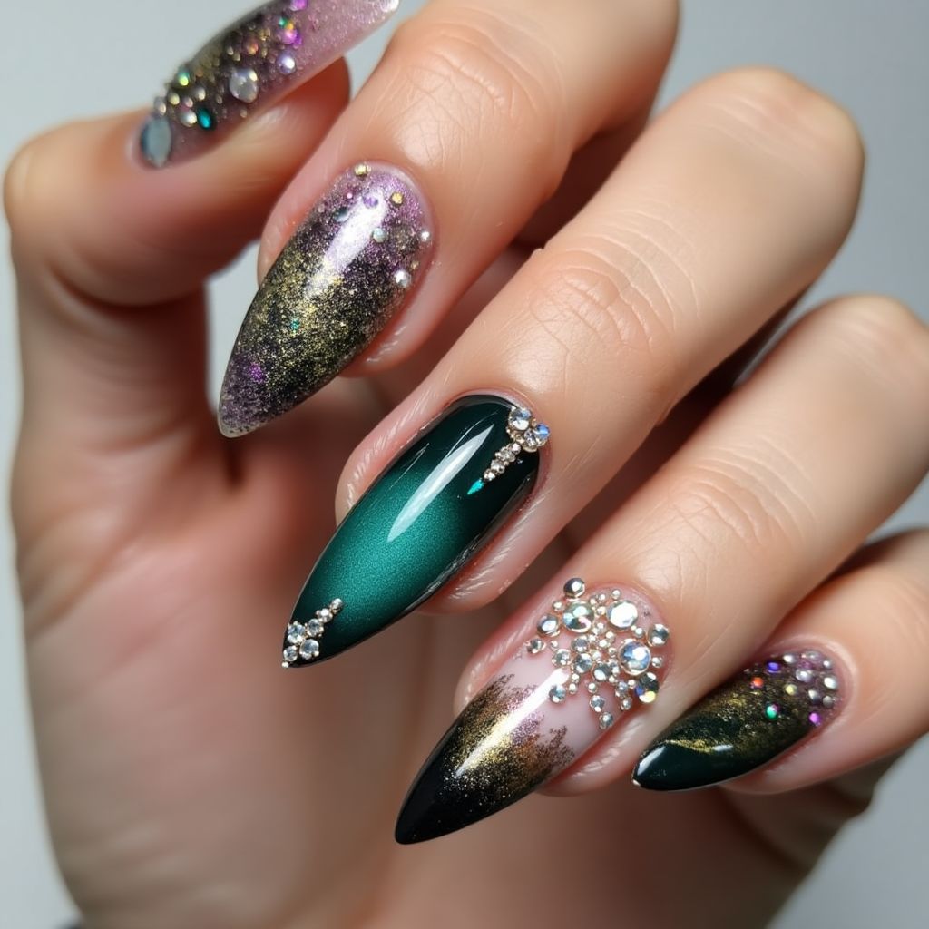 Rhinestones Stiletto Nail Design