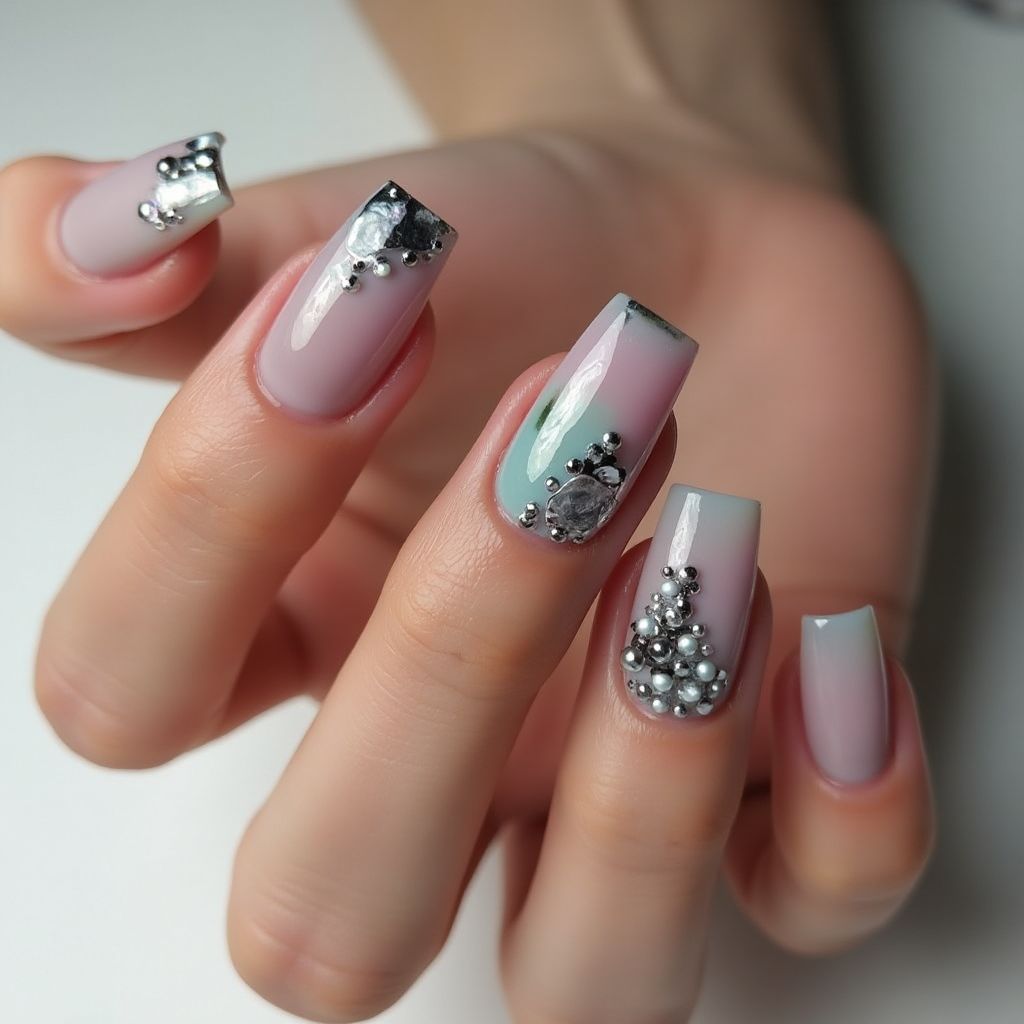 Square Caviar Beads Nail Design