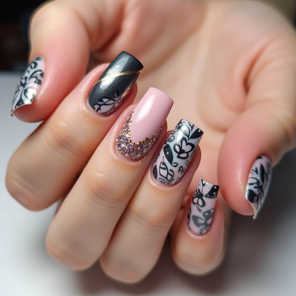 Square Acrylic Powder Nail Design