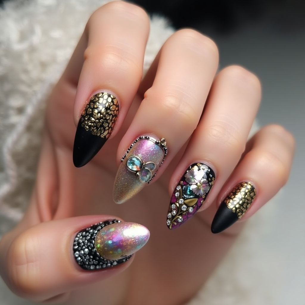 3d Nail Decor Stiletto Nail Design