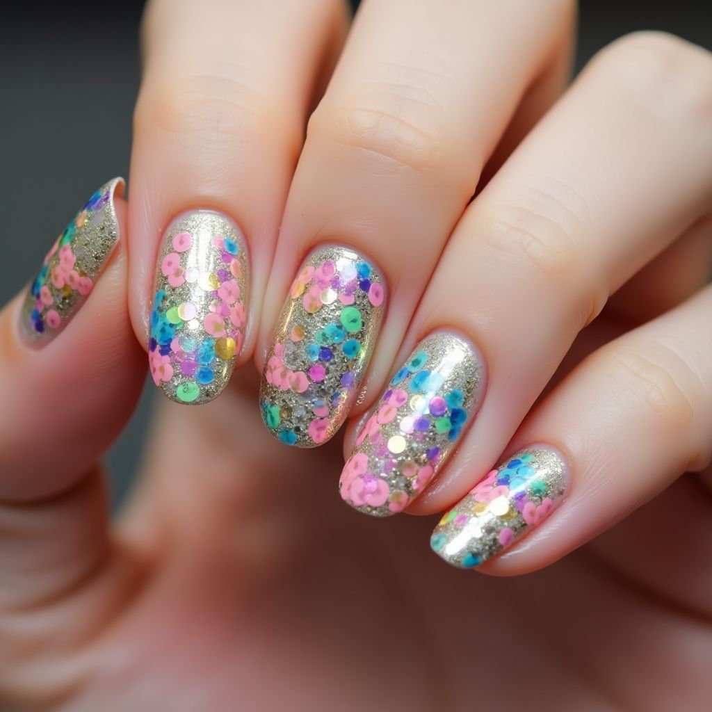 Round Sequins Nail Design