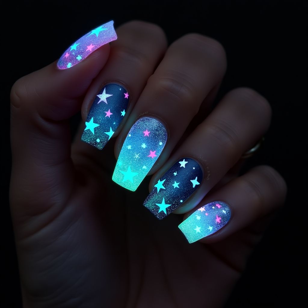 Coffin Glow-in-the-dark polish Nail Design