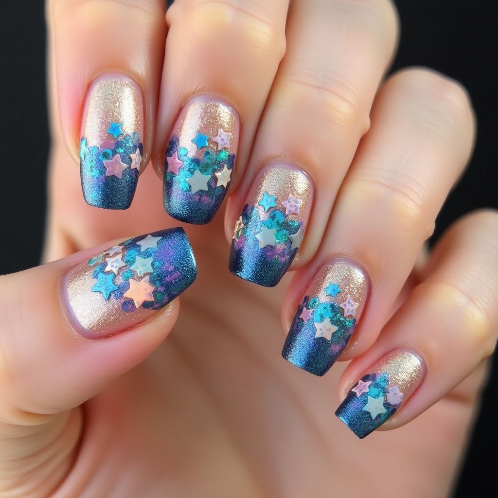 Glitter Powder Round Nail Design