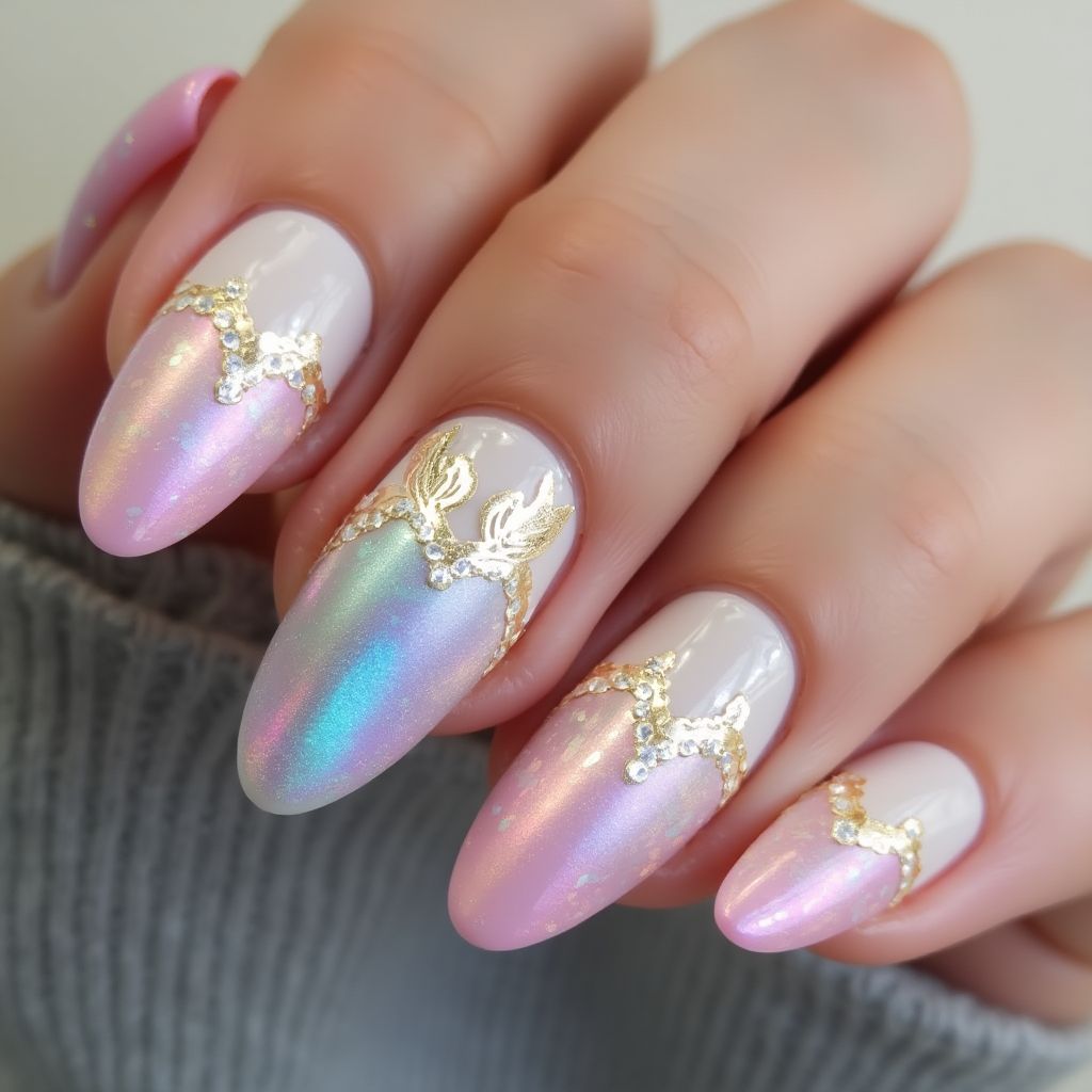 Almond Nail Foil Nail Design