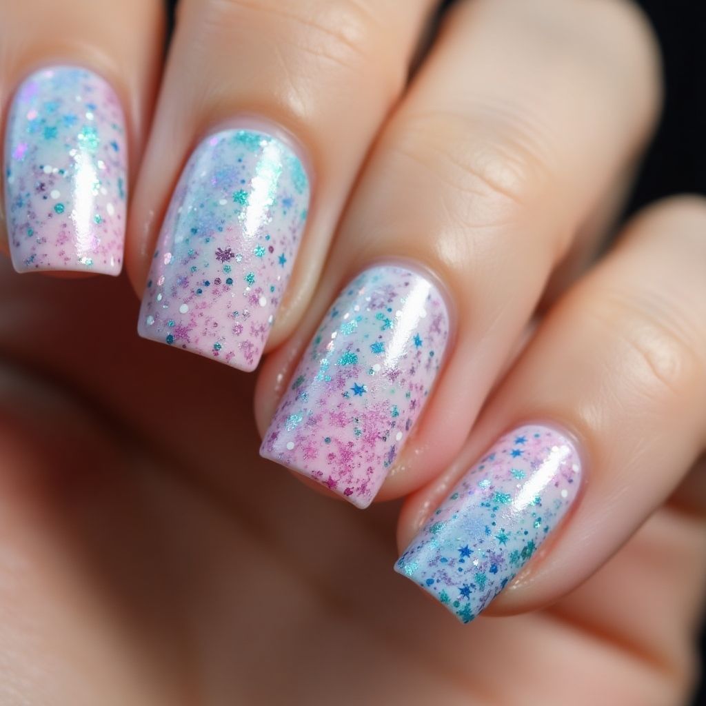 Glitter Flakes Dotting Nail Design